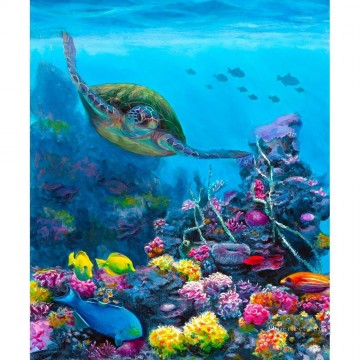 Secret Sanctuary Hawaiian Green Sea Turtle Peinture à l'huile